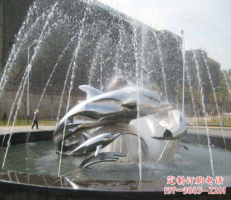 威海不锈钢商场大型景观鱼喷泉展现雕塑之美