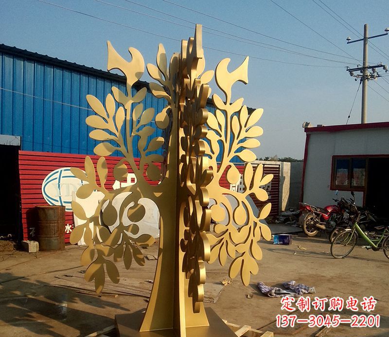 威海不锈钢树叶园林景观雕塑