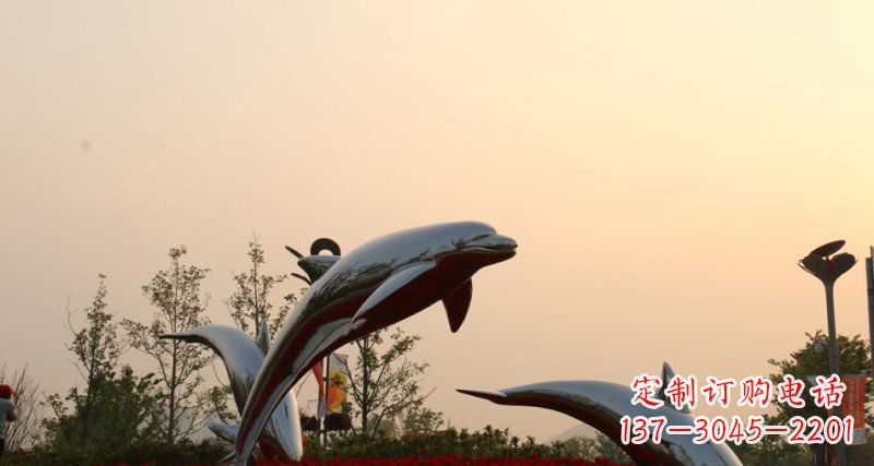 威海不锈钢海豚雕塑跳跃的美丽