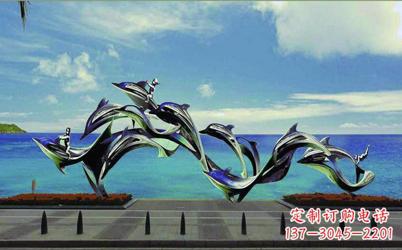 威海不锈钢海豚广场雕塑——精致而又活泼