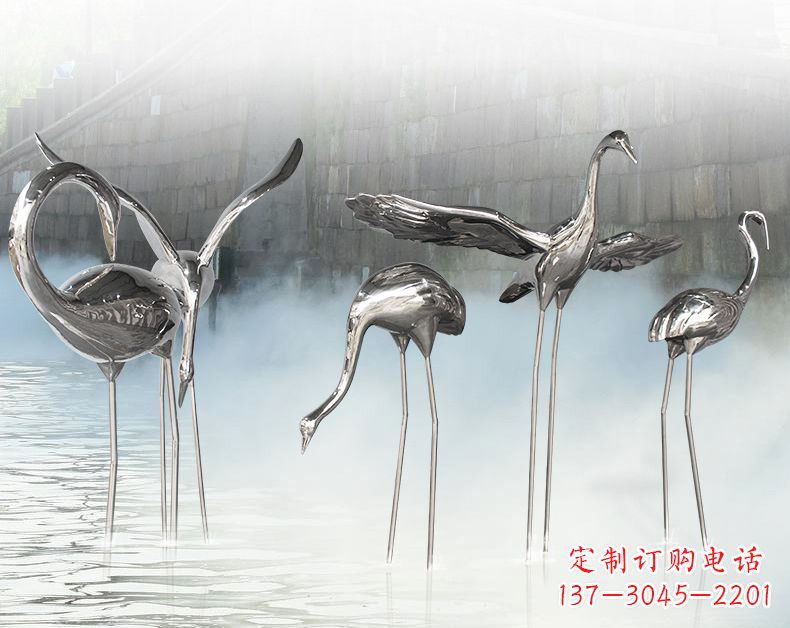 威海不锈钢仙鹤飞鸟雕塑传承传统文化