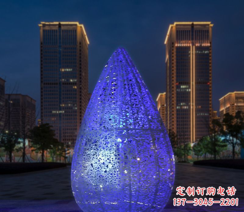 威海不锈钢小区照明美轮美奂的水滴雕塑