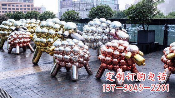 威海不锈钢小羊肖恩抽象动物雕塑