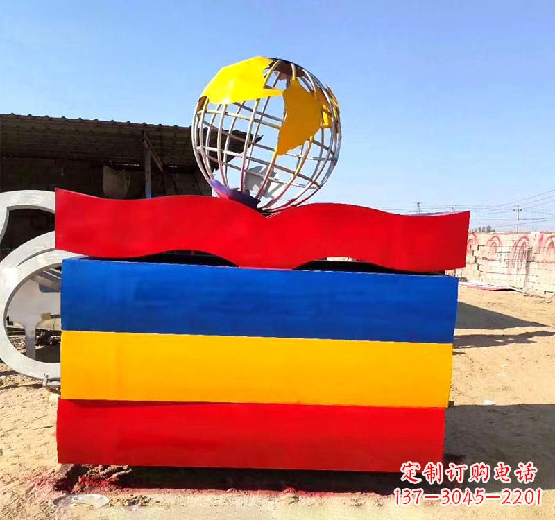 威海不锈钢校园地球仪雕塑缅怀地球之美