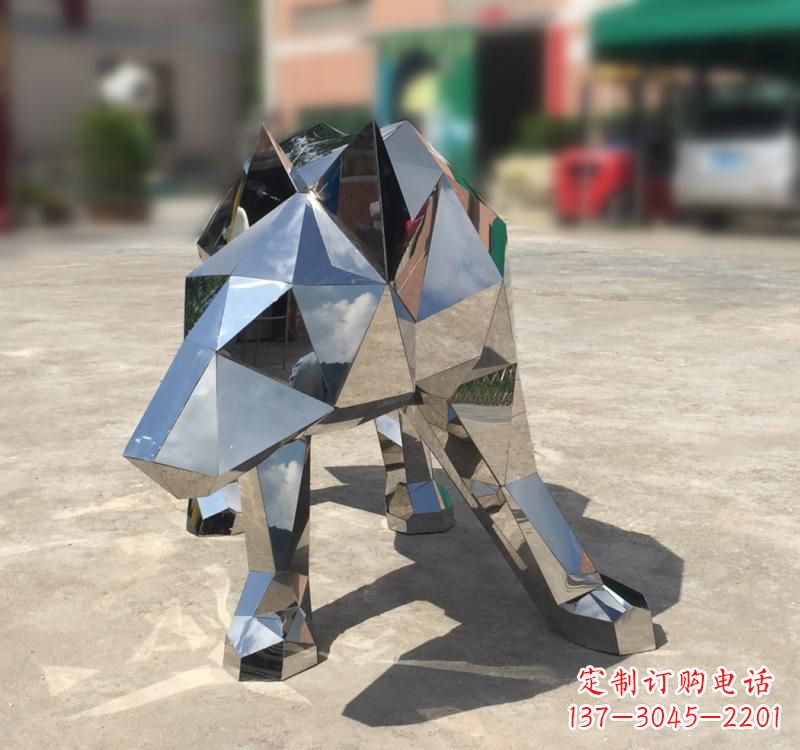 威海不锈钢园林动物几何狼雕塑