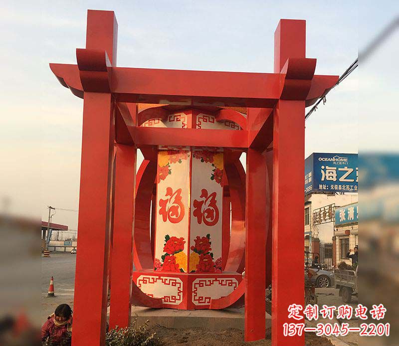 威海不锈钢灯笼雕塑——点亮中国梦