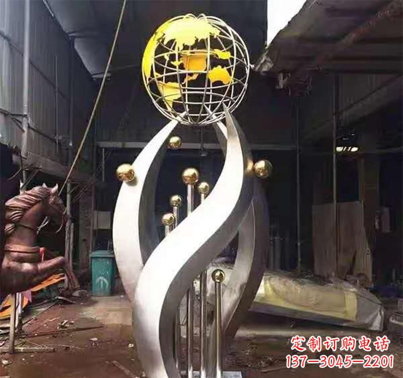 威海不锈钢转动地球仪雕塑——传承地球文明