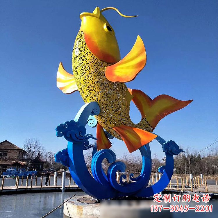 威海不锈钢鱼跃喷泉雕塑色彩斑斓的水景美景