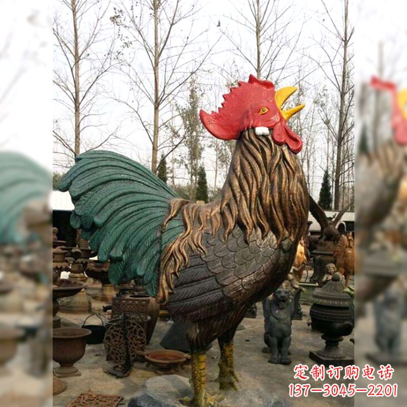 威海彩绘铜雕公鸡生肖动物雕塑