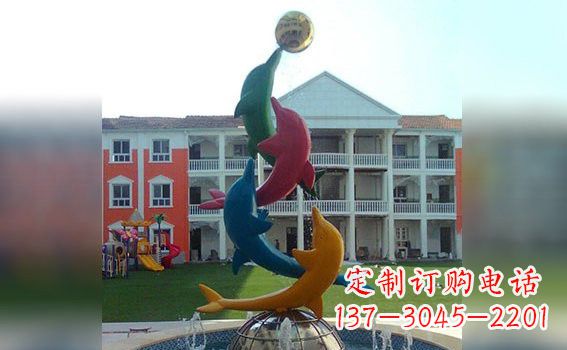 威海彩色不锈钢海豚海洋动物景观标识