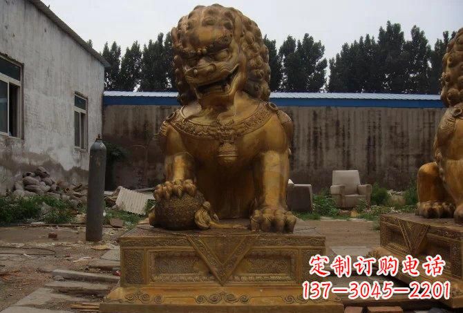 威海踩绣球狮子铜雕