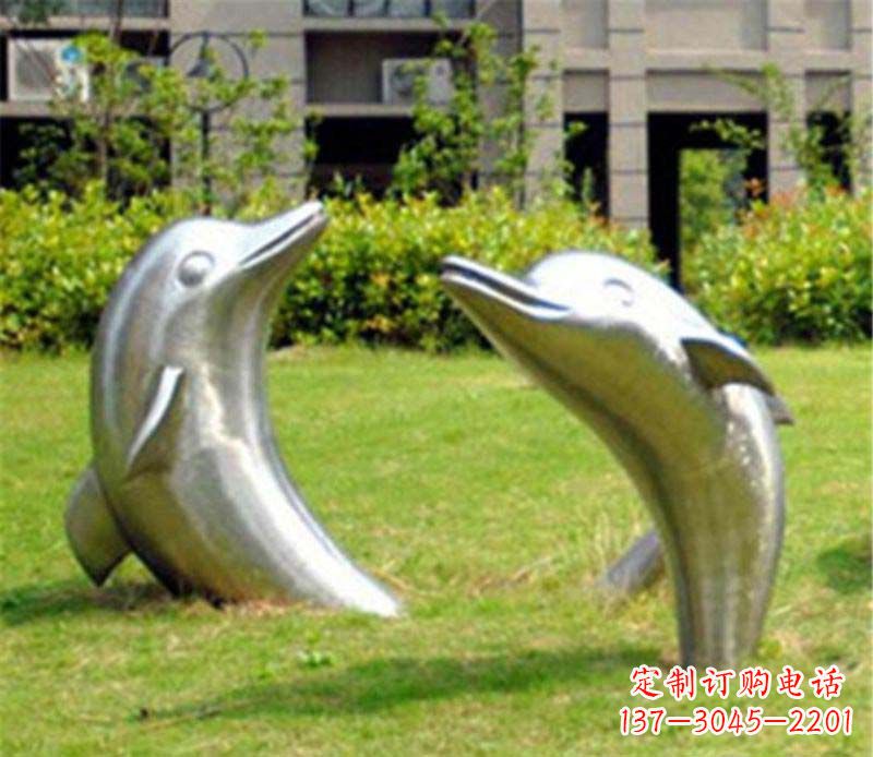 威海草坪镜面海豚不锈钢雕塑