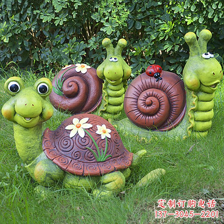 威海草坪小动物,玻璃钢卡通乌龟和蜗牛雕塑
