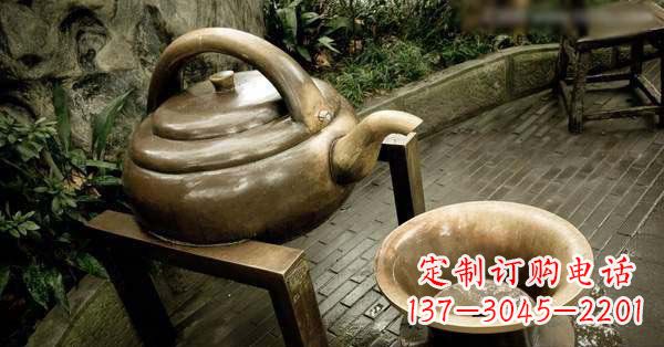 威海茶壶茶碗玻璃钢仿铜景观雕塑