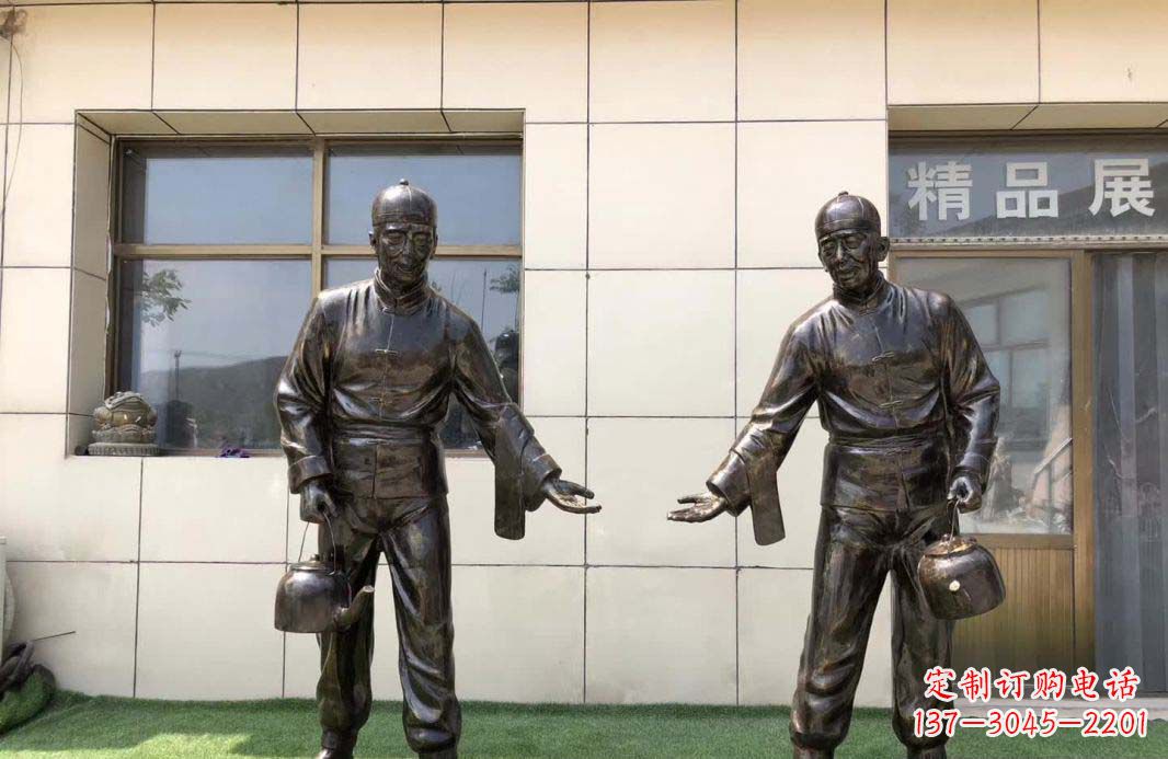 威海茶馆民俗店小二铜雕