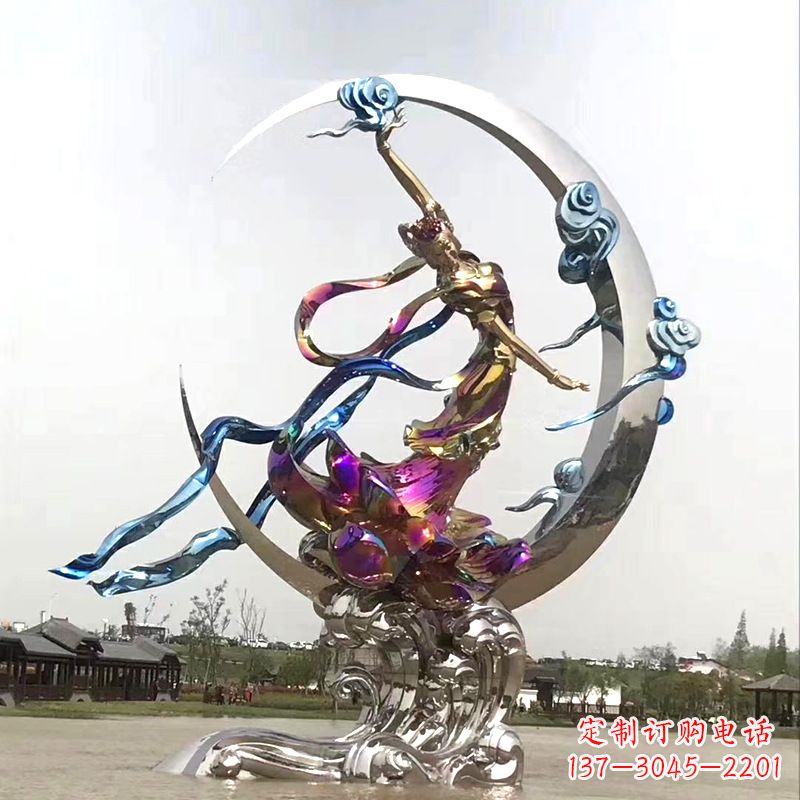 威海中国古代神话传说中的嫦娥奔月不锈钢雕塑景观