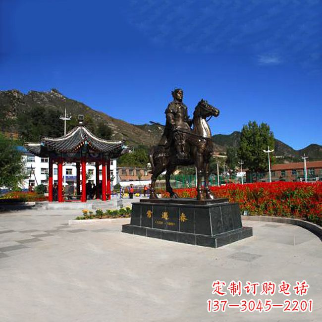 威海常遇春骑马铜雕塑像-景区广场历史名人古代著名将领将军雕像