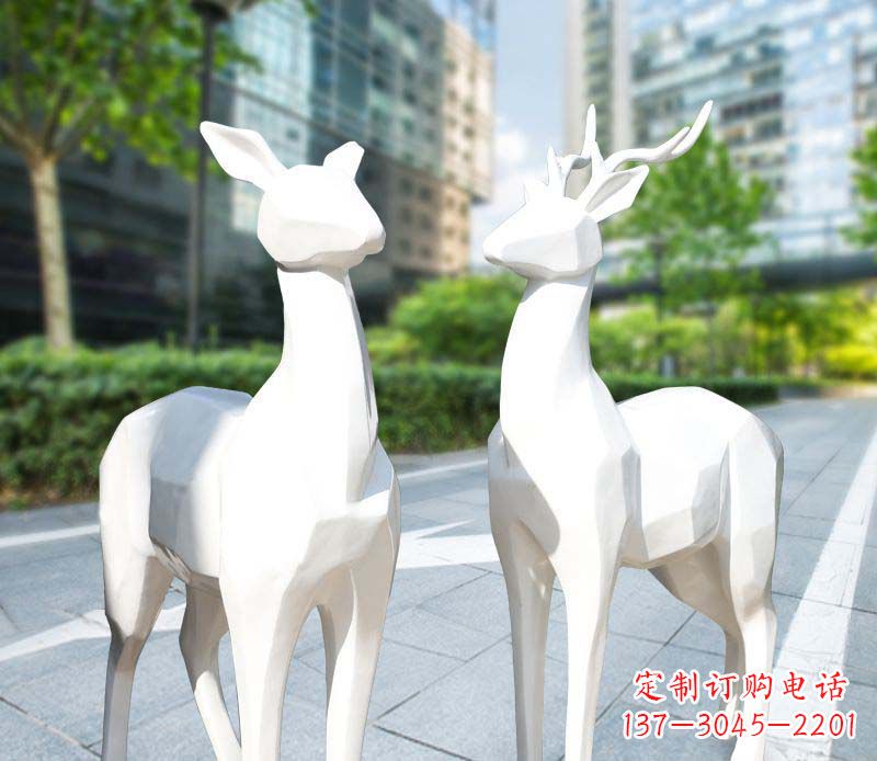 威海景观雕塑鹿形不锈钢块面