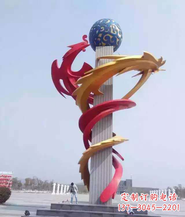 威海青铜龙柱景观雕塑城市的精神象征
