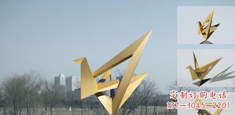 威海城市不锈钢折纸丹顶鹤雕塑