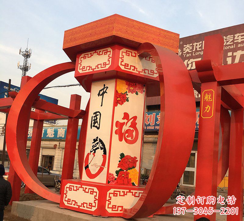 威海城市之光不锈钢中国梦灯笼雕塑