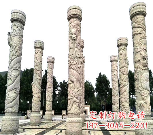 威海城市广场大理石石材龙柱景观柱
