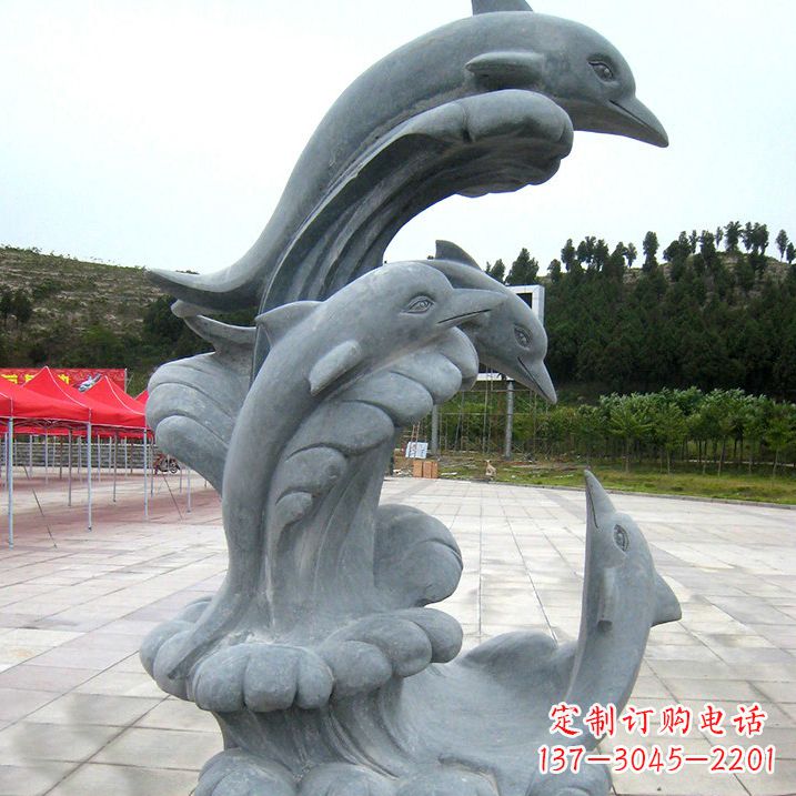 威海冲浪海豚大理石雕塑