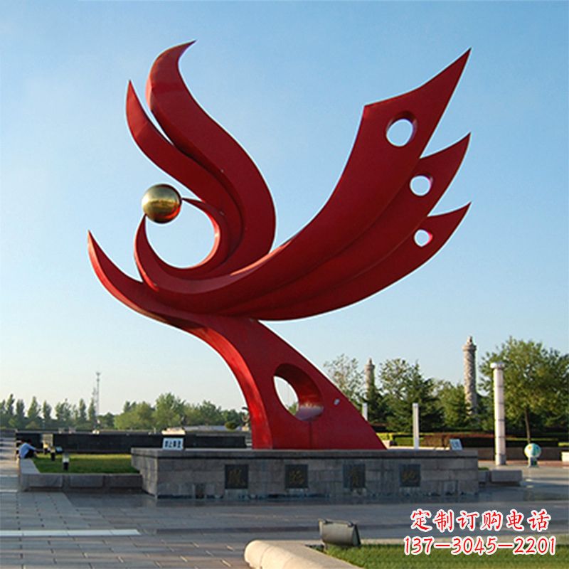 威海抽象不锈钢景观凤凰雕塑-公园园林广场景观标识雕塑
