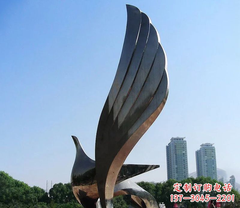 威海不锈钢翅膀雕塑象征着自由的美