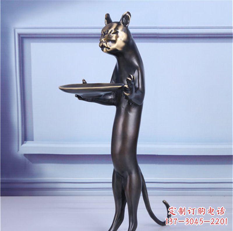 威海抽象动物猫铜雕