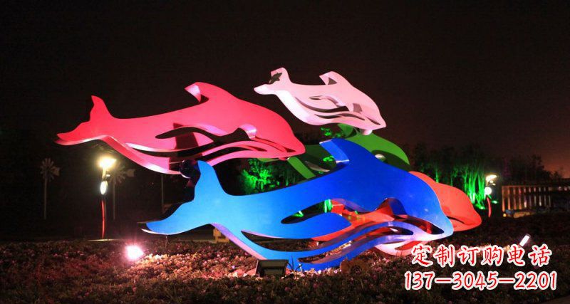 威海抽象海豚公园不锈钢雕塑