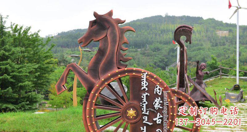 威海传承历史魅力,不锈钢马车雕塑悠然屹立