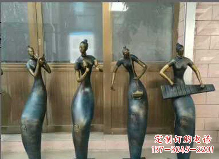 威海抽象女孩演奏乐器铜雕