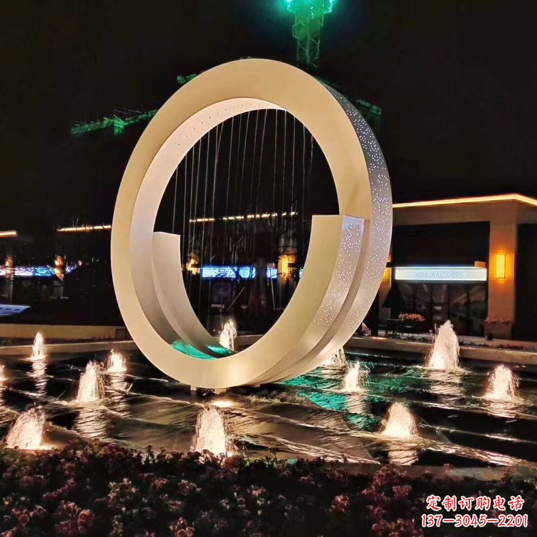 威海创意环状景观雕塑不锈钢灯光喷泉
