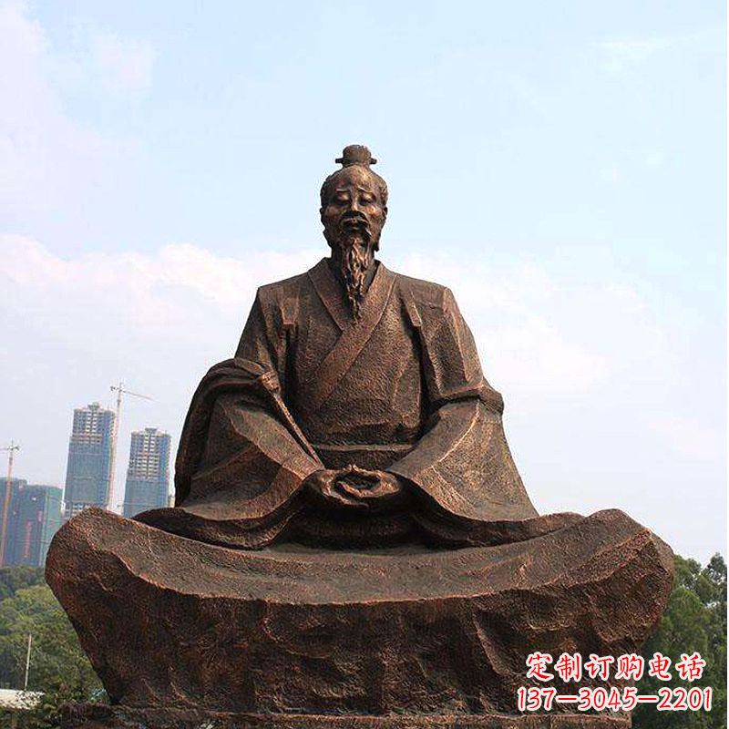 威海纯铜葛洪盘坐雕塑-景区园林历史医学人物雕像