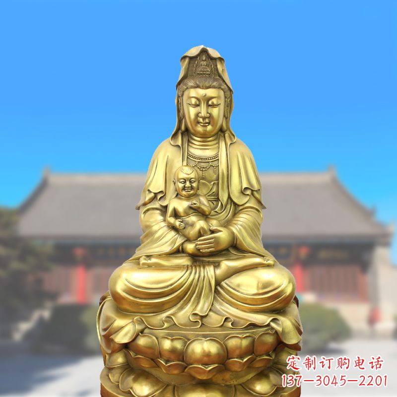 威海纯铜观音坐姿鎏金铜雕