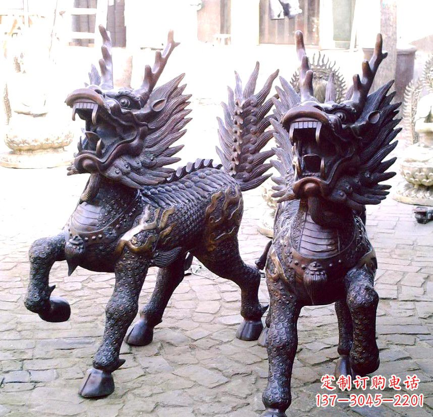 威海精美纯铜麒麟雕塑