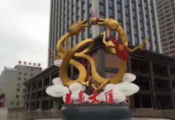 威海精美的双龙戏珠不锈钢雕塑