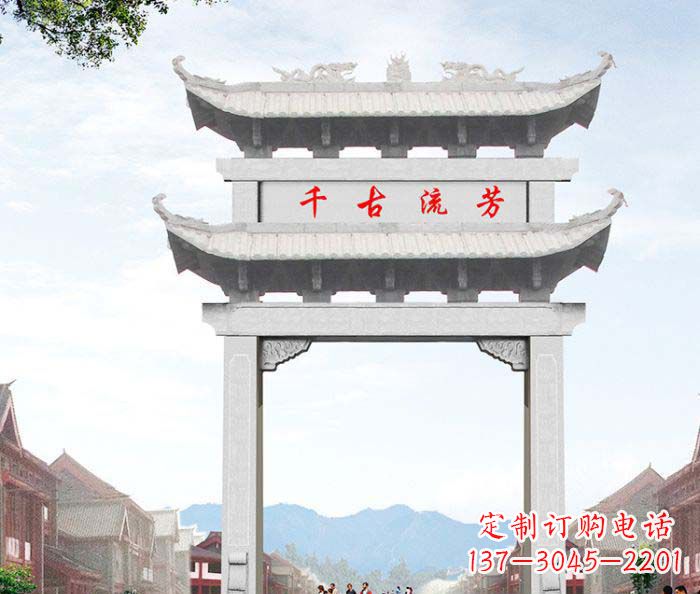 威海石雕牌坊一座传承传统的精美雕塑