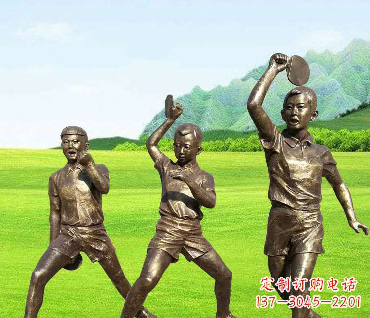 威海打乒乓球的运动人物铜雕