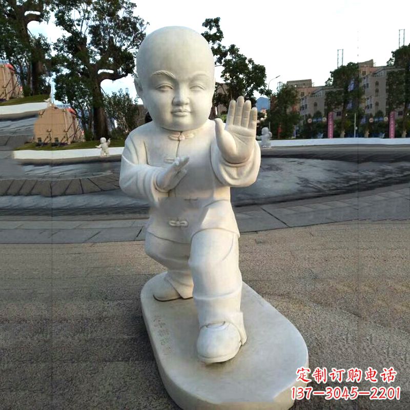 威海打太极拳小和尚汉白玉雕塑