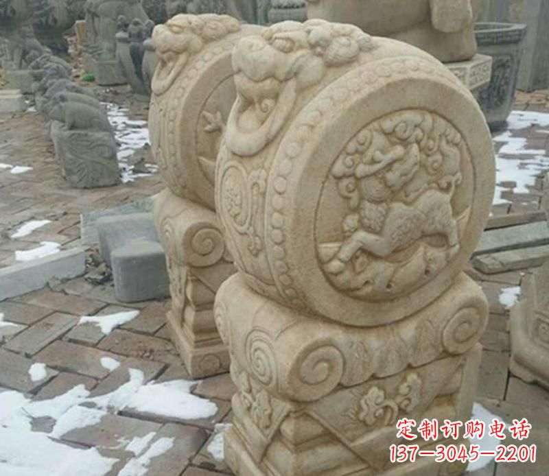 威海大理石抱鼓公园门墩雕塑——精美雕刻展现灵动之美