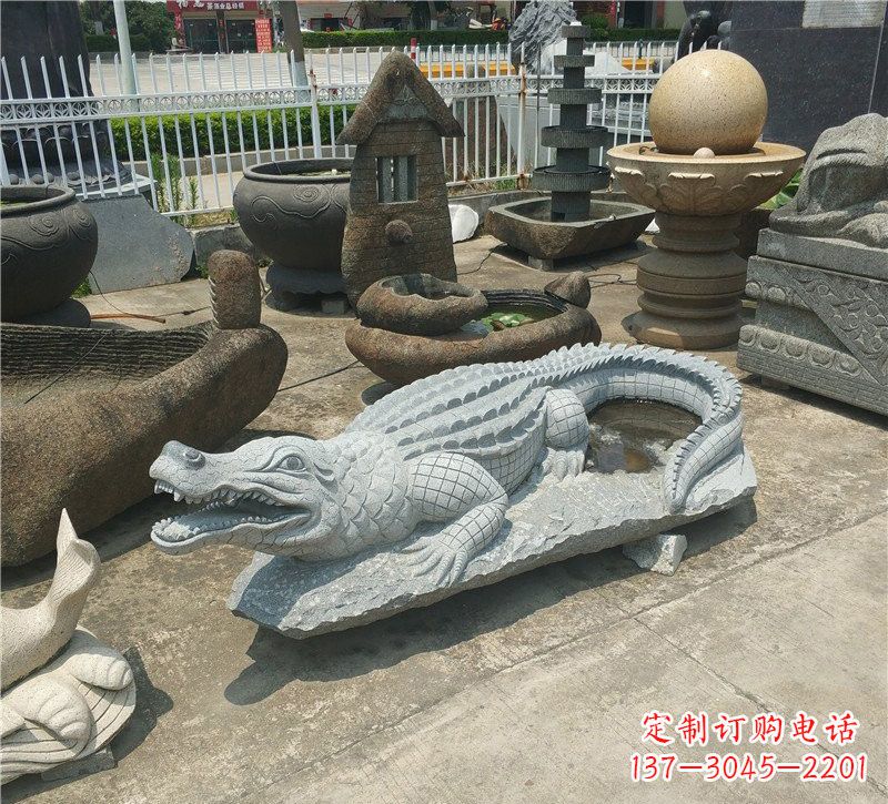 威海动物雕塑大理石鳄鱼