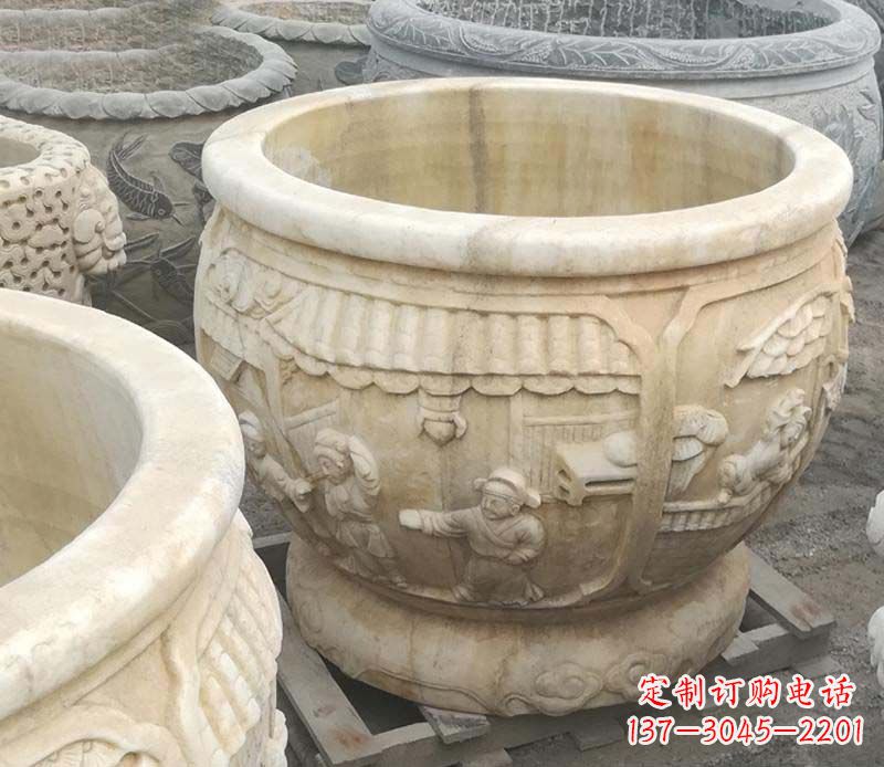 威海雕刻精美的大理石儿童水缸