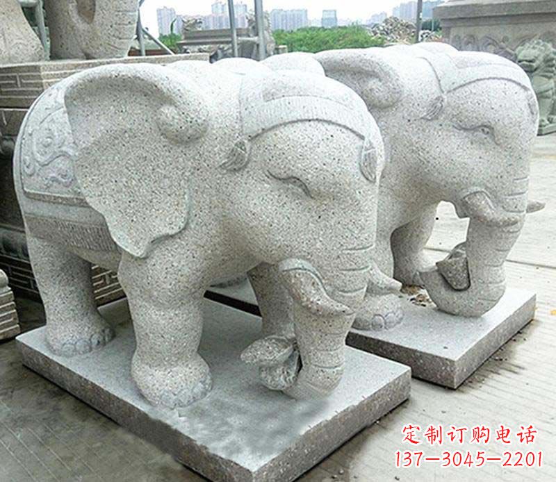 威海大理石制作的精美招财大象雕塑