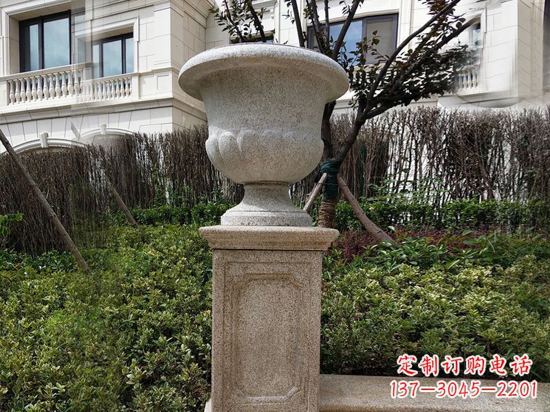 威海大理石花钵小区花盆石雕艺术品