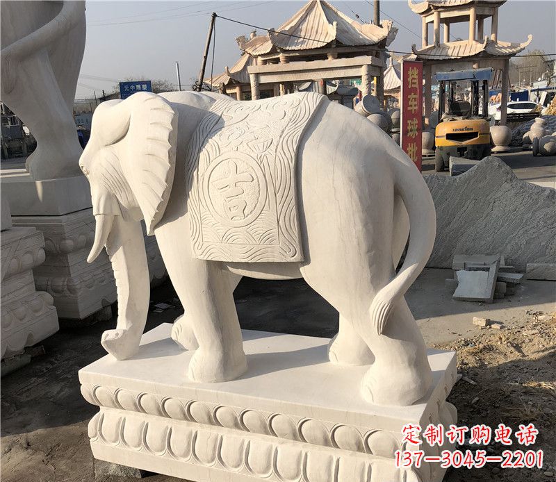 威海大理石卷鼻如意大象雕塑