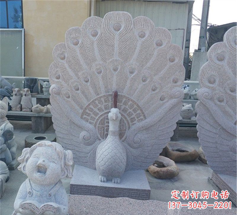 威海大理石孔雀开屏石雕
