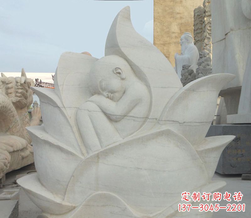 威海精美大理石莲花婴儿石雕