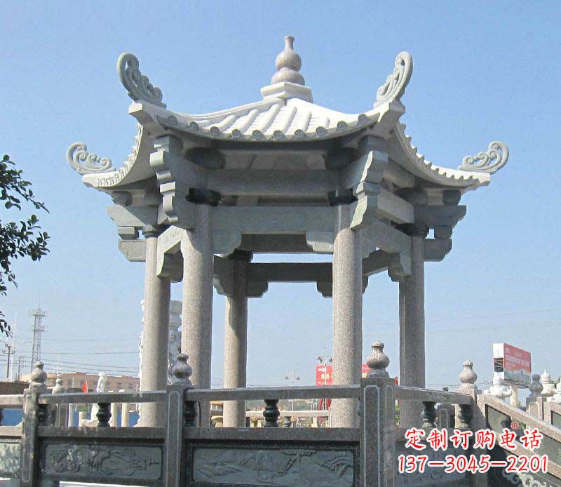 威海大理石六角凉亭石雕,为您的家园带来浪漫情怀